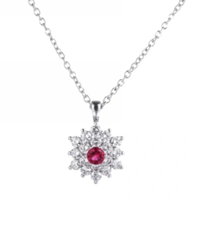 Shop A & M Silver-tone Ruby Accent Flower Pendant Necklace