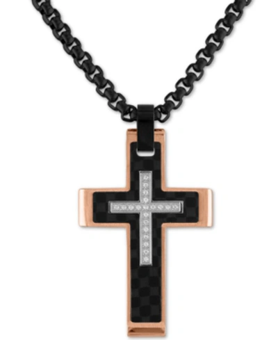 Shop Esquire Men's Jewelry Diamond Cross 22" Pendant Necklace (1/10 Ct. T.w.) In Stainless Steel, Black Carbon Fiber, Created F