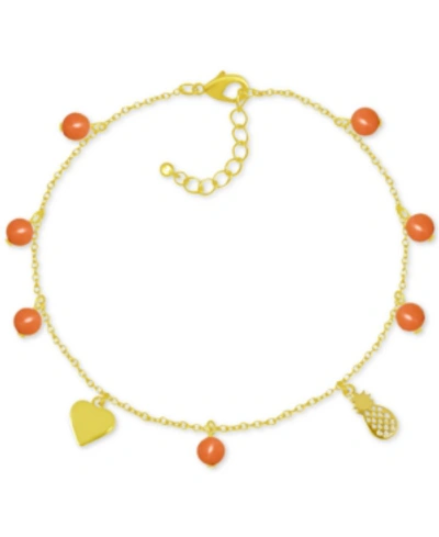 Shop Kona Bay Pineapple & Bead Ankle Bracelet In Gold-plate