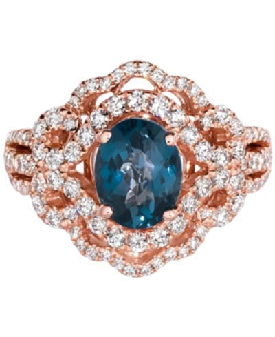 Shop Le Vian Deep Sea Blue Topaz (1-3/4 Ct. T.w.) & Diamond (7/8 Ct. T.w.) Ring In 14k Rose Gold