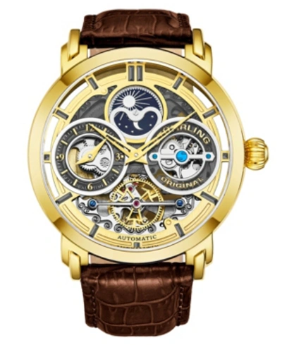 Stuhrling Men's Brown Leather Strap Watch 54mm In Brown