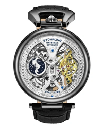 Stuhrling Men's Black Leather Strap Watch 46mm In Black