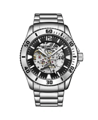 Stuhrling Men's Silver Tone Stainless Steel Bracelet Watch 44mm In Silver