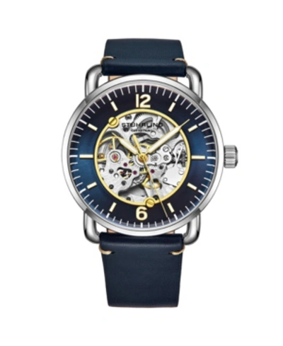 Stuhrling Men's Blue Leather Strap Watch 42mm In Blue