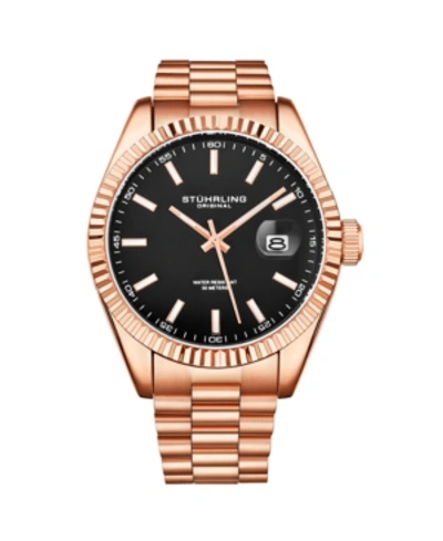 Stuhrling Men's Rose Gold Stainless Steel Bracelet Watch 42mm In Dusty Rose
