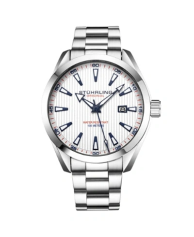 Stuhrling Men's Silver Tone Stainless Steel Bracelet Watch 42mm In Silver