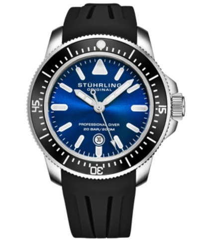Stuhrling Men's Black Silicone Rubber Strap Watch 43mm In Black