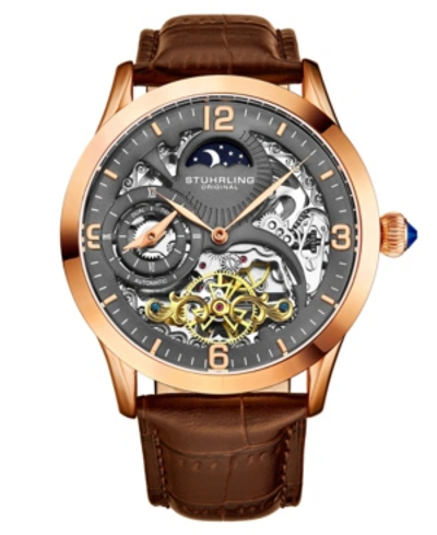 Stuhrling Men's Brown Leather Strap Watch 45mm In Brown