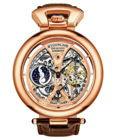 Stuhrling Men's Brown Leather Strap Watch 49mm In Brown