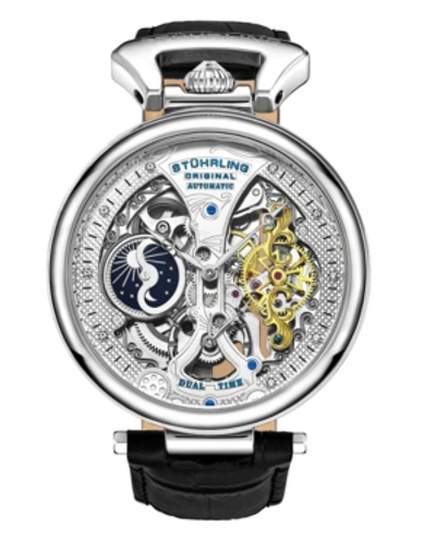 Stuhrling Men's Black Leather Strap Watch 46mm In Black