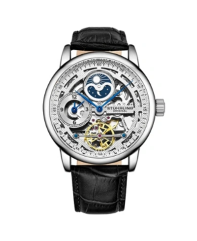 Stuhrling Men's Black Leather Strap Watch 49mm In Black