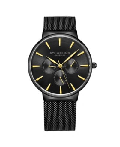 Stuhrling Men's Black Mesh Stainless Steel Bracelet Watch 39mm In Black