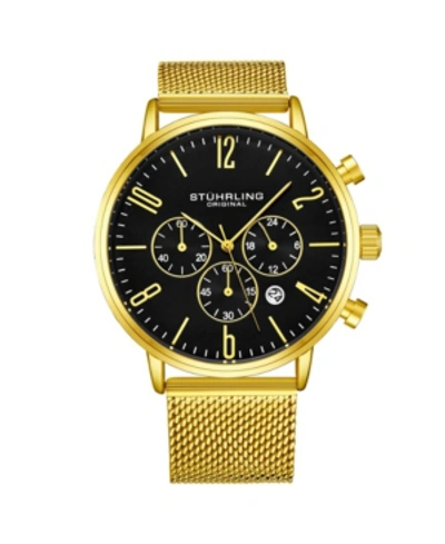 Stuhrling Men's Gold Tone Mesh Stainless Steel Bracelet Watch 48mm In Gold