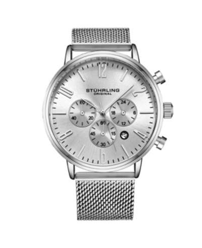 Stuhrling Men's Silver Tone Mesh Stainless Steel Bracelet Watch 48mm In Silver