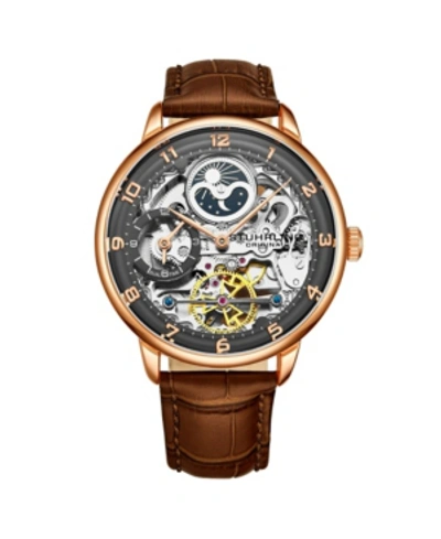 Stuhrling Men's Dark Brown Leather Strap Watch 40mm In Dark Brown