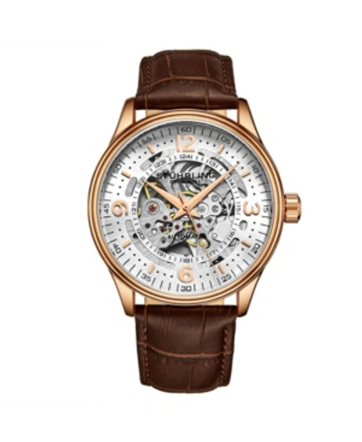 Stuhrling Men's Brown Leather Strap Watch 42mm In Brown