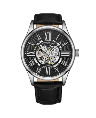 Stuhrling Men's Black Leather Strap Watch 42mm In Black