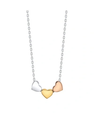 Shop Unwritten Tri-tone Silver Plated Triple Heart Necklace In Tri Tone