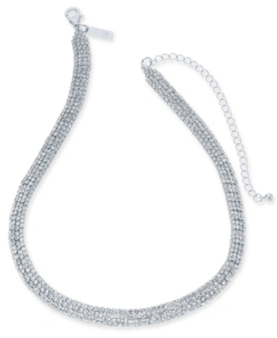 Shop Inc International Concepts Rhinestone Mesh Statement Necklace, 15" + 4" Extender, Created For Macy's In Silver