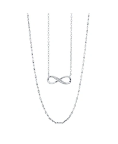 Unwritten Silver Plated Clear Cubic Zirconia Infinity Duo Necklace With Studded Second Chain In Silver