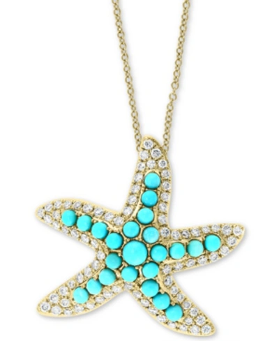 Shop Effy Collection Effy Turquoise & Diamond (5/8 Ct. T.w.) Starfish 18" Pendant Necklace In 14k Gold