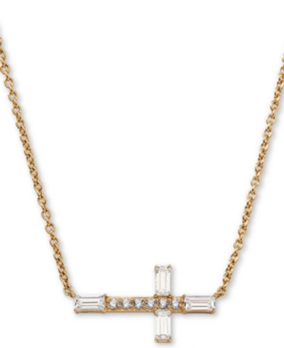 Ava Nadri 18k Gold-plated Cubic Zirconia East-west Cross Pendant Necklace, 16" + 1" Extender In Gold