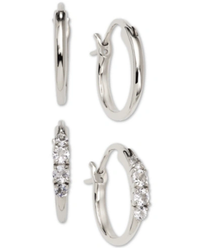 Ava Nadri 2-pc. Set Small Polished & Crystal Hoop Earrings, 0.5" In Silver