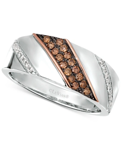 Shop Le Vian Chocolatier Men's Diamond Diagonal Diamond Ring (3/8 Ct. T.w.) In Sterling Silver & 14k Rose Gold