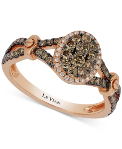 Shop Le Vian Chocolatier Framed Cluster Chocolate And White Diamond Framed Ring (5/8 Ct. T.w.) In 14k Rose Gold