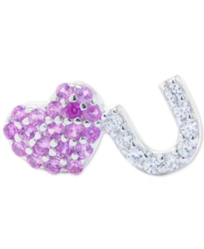 Giani Bernini Cubic Zirconia "heart U" Mismatch Stud Earrings In Sterling Silver In Sterling Silver