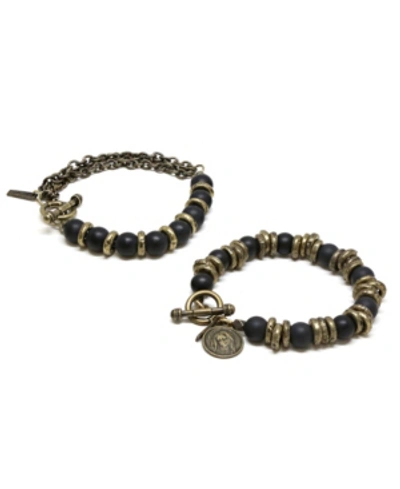 Shop Mr Ettika Mr.ettika Brass Ring And Beaded Bracelet, Pack Of 2 In Multi