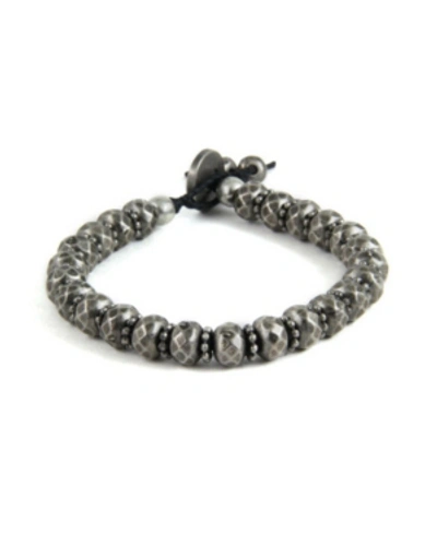 Shop Mr Ettika Ox Beaded Simple Bracelet With Button In Silver Plated