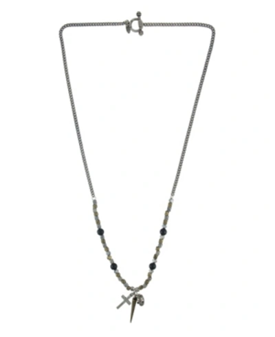Shop Mr Ettika Mixed Metal Faceted Bead Necklace With Spike, Cross And Skull Charms In Multi