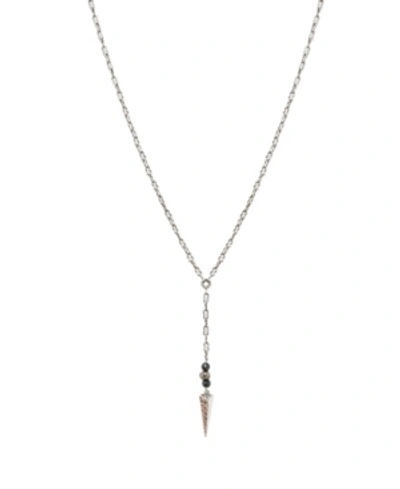 Shop Mr Ettika Ox Chain Lariat Necklace With Hematite Beads And Spike Charm In Silver Plated