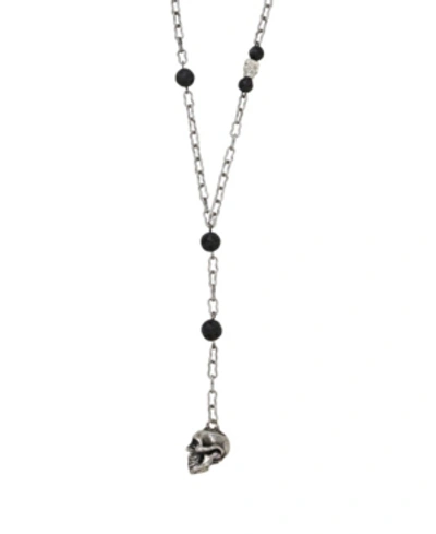 Shop Mr Ettika Ox Chain Lariat With Lava Beads And Skull Charm In Multi