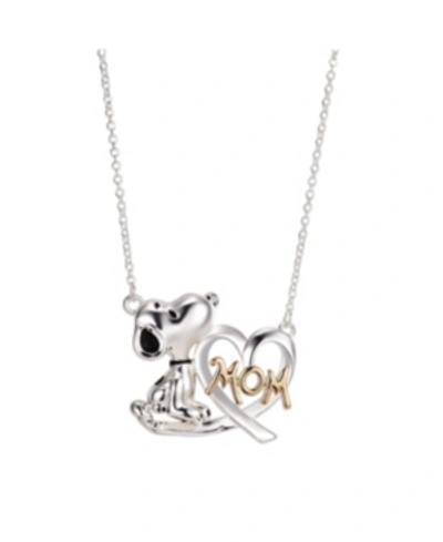 Shop Peanuts Gold Flash Plated "mom" Snoopy And Heart Necklace, 16"+2" Extender In Yellow