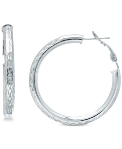 Shop Giani Bernini Medium Patterned Hoop Earrings In Sterling Silver, 40mm, Created For Macy's