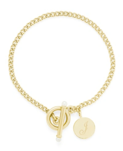 Shop Brook & York Stella Imitation Pearl Initial Toggle Bracelet In Gold J