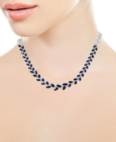 Shop Effy Collection Effy Sapphire (7-7/8 Ct. T.w.) & Diamond (3/4 Ct. T.w.) 16" Statement Necklace In 14k White Gold