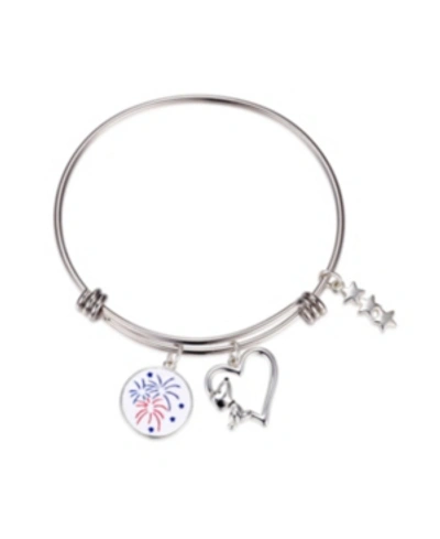 Shop Peanuts "snoopy" Americana Fireworks Heart Adjustable Bangle Bracelet In Stainless Steel For Unwritten Silve In Silver