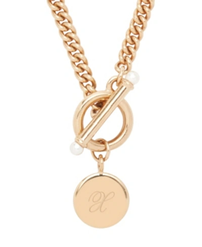 Shop Brook & York Stella Imitation Pearl Initial Toggle Necklace In Rose Gold X
