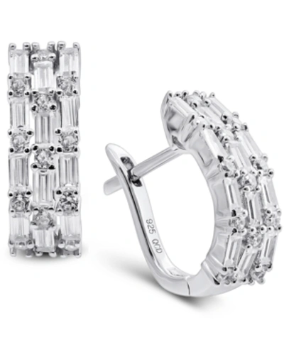 Arabella Cubic Zirconia Baguette Hoop Earrings In Sterling Silver In Silver