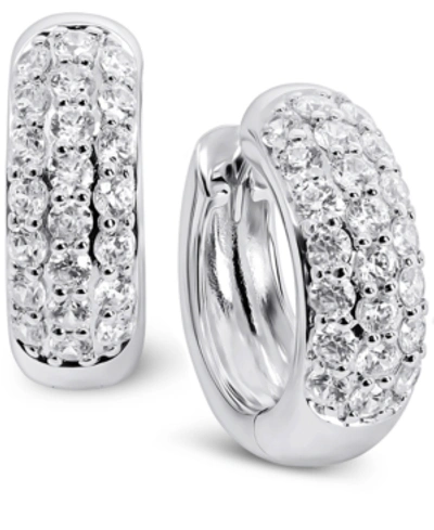 Arabella Cubic Zirconia Small Huggie Hoop Earrings In Sterling Silver In Silver