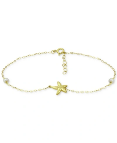 Giani Bernini Cultured Freshwater Pearl (4mm) & Starfish Ankle Bracelet In 18k Gold-plated Sterling Silver, Create In Gold On Silver