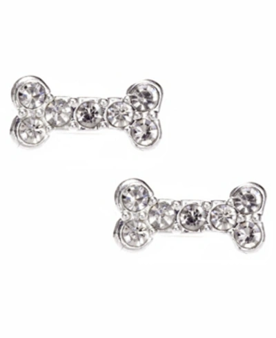 Shop Pet Friends Jewelry Pave Bone Stud Earring In Silver-tone