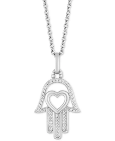 Shop Hallmark Diamonds Tokens By  Hamsa Hand & Heart Luck Pendant (1/10 Ct. T.w.) In Sterling Silver, 16"
