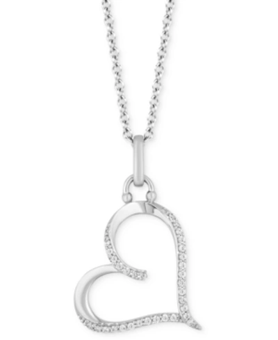 Shop Hallmark Diamonds Tokens By  Heart Love Pendant (1/10 Ct. T.w.) In Sterling Silver, 16" + 2" Extender