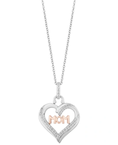 Shop Hallmark Diamonds Tokens By  Mom Heart Love Pendant (1/5 Ct. T.w.) In Sterling Silver & 14k Rose Gold