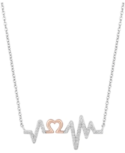 Shop Hallmark Diamonds Tokens By  Heartbeat Love Pendant (1/6 Ct. T.w.) In Sterling Silver & 14k Rose Gold
