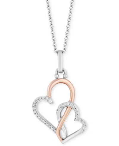 Shop Hallmark Diamonds Tokens By  Double Heart Love Pendant (1/10 Ct. T.w.) In Sterling Silver & 14k Rose